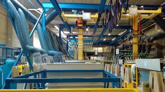 Automatic double-row galvanic line for decorative plating of parts mounted on hinges or drums